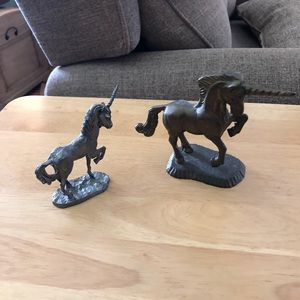 Brass and pewter unicorns
